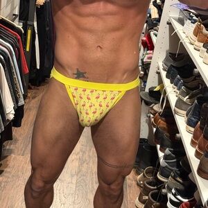 Yellow Flamingo Print Men's Briefs